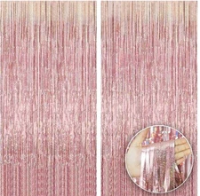 Iridescent 2Pack RoseGold Fringe CurtainFoil Backdrop PartyStreamers Decorations
