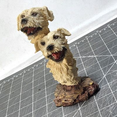 Vintage resin 2 Wire Haired Terrier Dogs bust Figures 9x3x3 2001 mcrory Statue