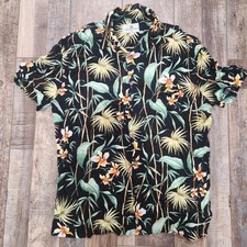 VTG Hawaiian Shirt XL Aloha Beach Luau Party Vacation Island Shores Floral Black