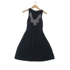 Maurices Dress Womens Medium Black Rosette V Neck Smocked Waist Racerback