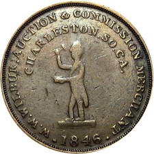 1846 Charleston South Carolina Merchant Token W W Wilbur Slave Auctioneer
