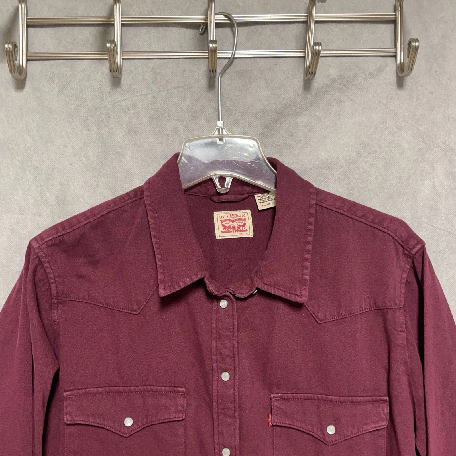 Levi's Shirt Men's 2XL Burgundy Twill Pearl Snap Button Up Workwear Chore Cowboy