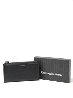 Zegna continental Wallet Black Leather Zip Cardholder  6250G