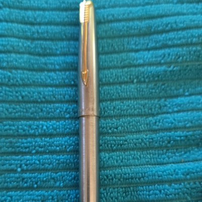 Parker Metal Ballpoint vtg Pen Gold Trim Gold Arrow Clip Stainless Steel  works