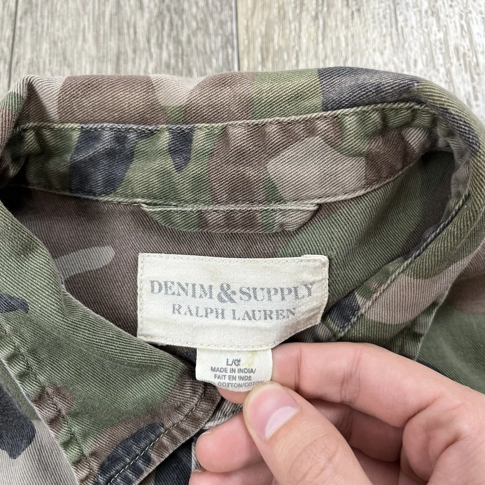 Camisa Denim & Supply Ralph Lauren Para Hombres Grande Camuflaje Militar Verde Botón Foto 4 de 4