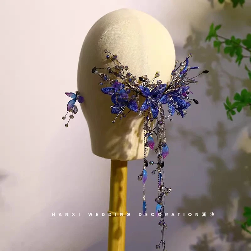 Borla de cristal azul horquilla clip para oreja sombreros accesorios para disfraces tocado regalo Foto 3 de 4