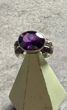 Vintage Purple Amethyst 925 Sterling Silver Statement Ring Size 8.5