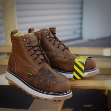 MENS WORK BOOTS PATRON BRAND STEEL TOE AZTEC BROWN LEATHER DESIGN MOC TOE BOTAS