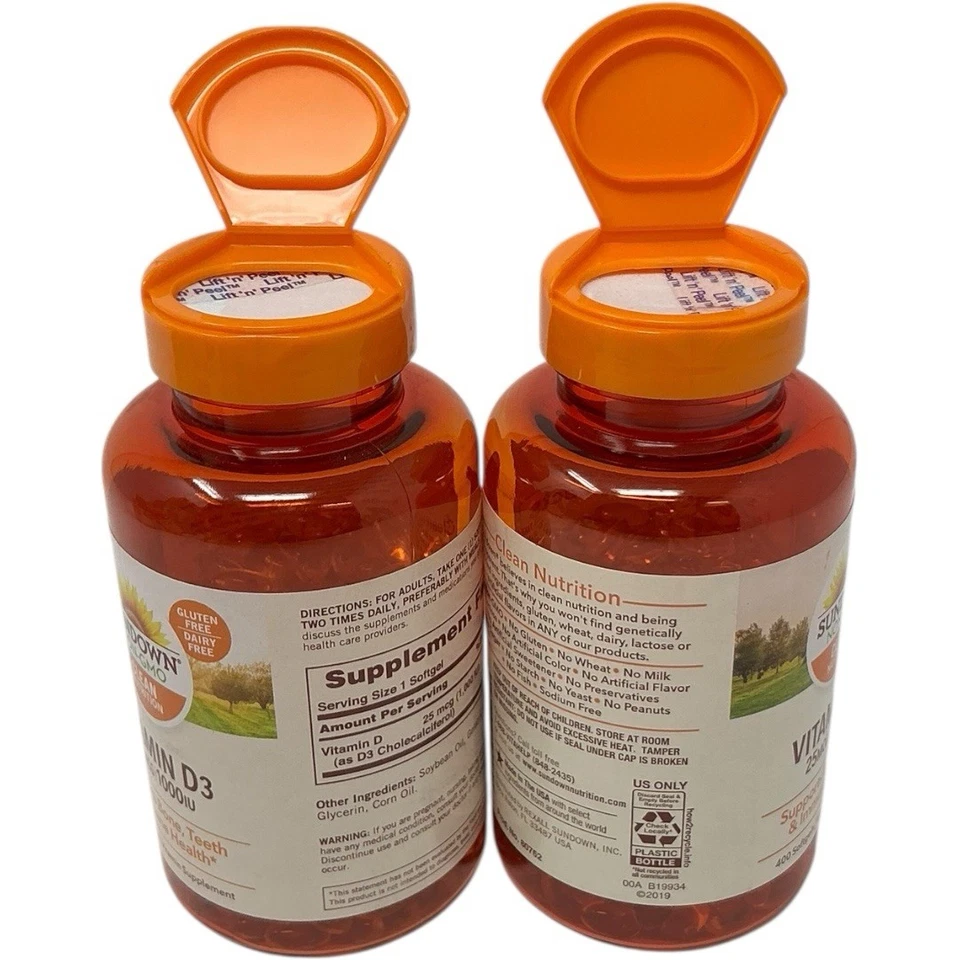 Lote de 2-Sundown, Vitamina D3 1000UI 25mcg 400 Cápsulas Gelatinosas Dentes Ósseos Saúde Imune - Imagem 4 de 4