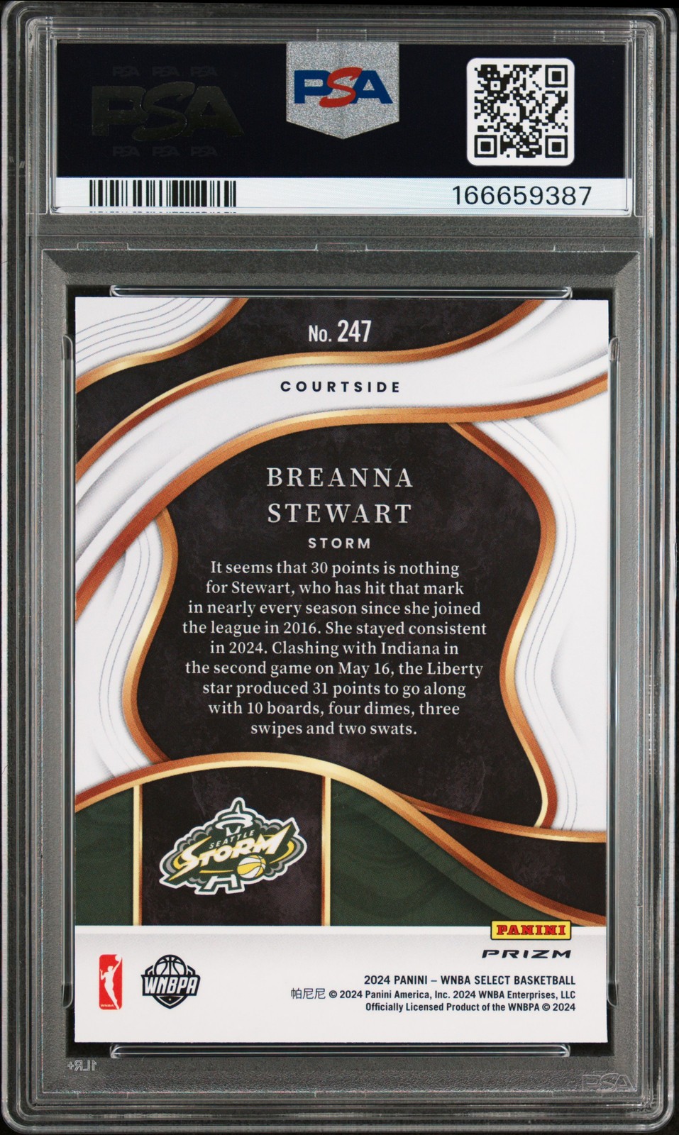 2024 PANINI SELECT WNBA TIGER PRIZM #247 BREANNA STEWART PSA 9 view 2