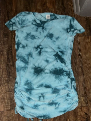 UNDERCOVER Abito Victorias Secret ROSA increspato lati SS SPUGNA tinta unita BLU lavaggio TG L