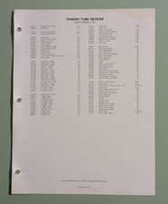 Vintage 1978 Fender Tube Reverb Parts Price List & Schematic - 012917 - Rare 70s