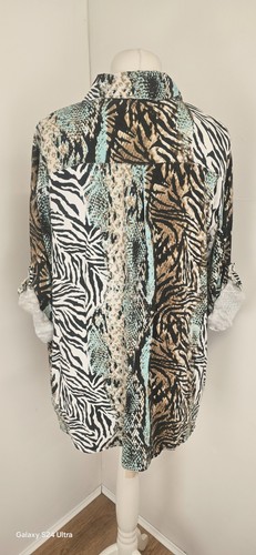 Made In Italy Women's Snakeskin Animal Print Shirt Blouse Long Roll Sleeve O/S - Picture 5 of 12