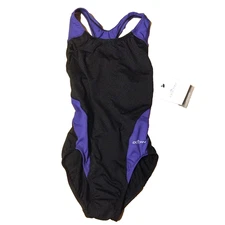 Dolfin Ocean Performance Back Color Block Black Purple One Piece Swimsuit 30 NWT