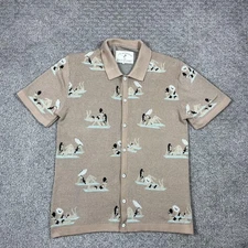 Free Planet Shirt Mens Medium Beach Knit Button Front Coastal Lost In Paradise