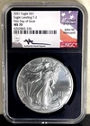2021 American SILVER Eagle NGC MS70 T-2 FDOI Mercanti Signed-BLACK CORE!