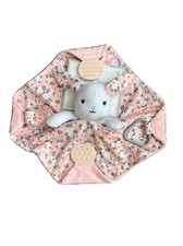 Modern Baby Bunny Security Blanket Lovey Flowers Pink Peach Rattle Blankie New