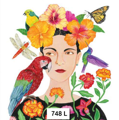 (748) TWO Individual Paper Luncheon Decoupage Napkin - LADY PARROT BIRDS FLOWERS
