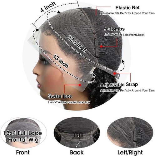 Water Wave Lace Front Wig Human Hair 13×4 HD Lace Frontal Wigs Pre Plucked Remy - Picture 3 of 9