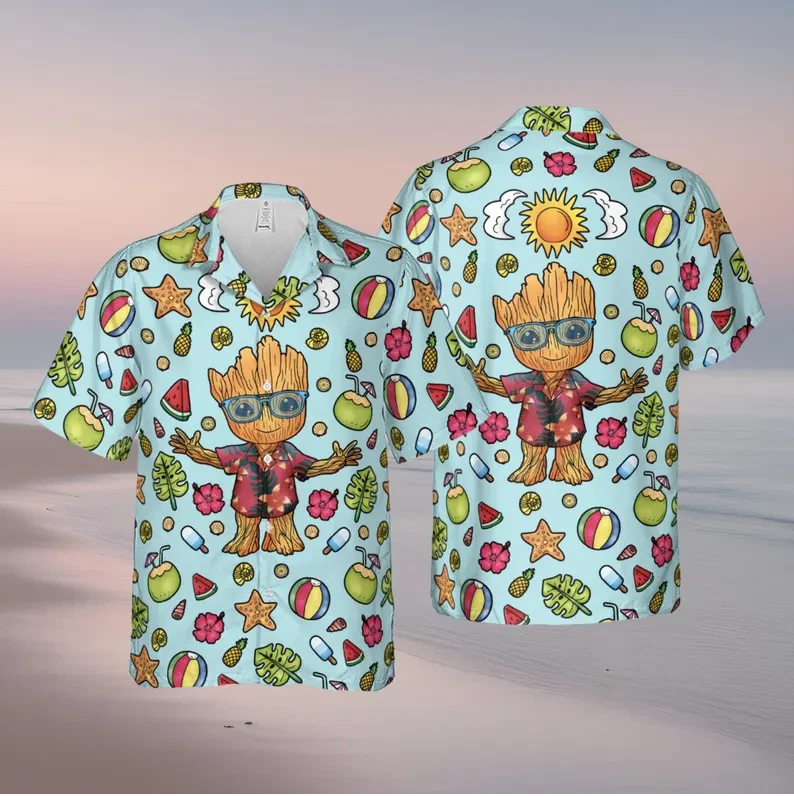 Summer Galaxy Groot Hawaiian Shirt, Marvel Groot Vacation Shirt
