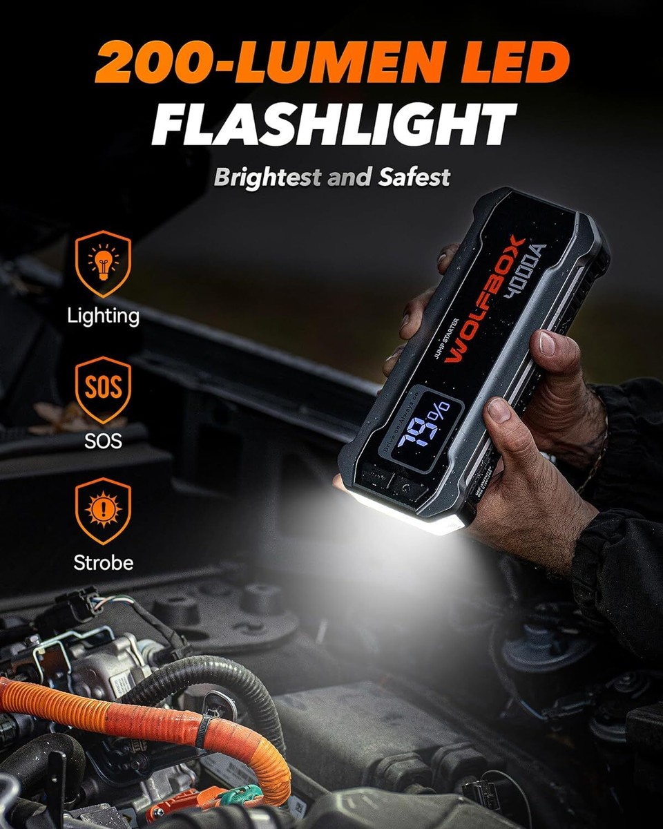 WOLFBOX 3000A/4000A Portable Car Jump Starter Booster Power Bank