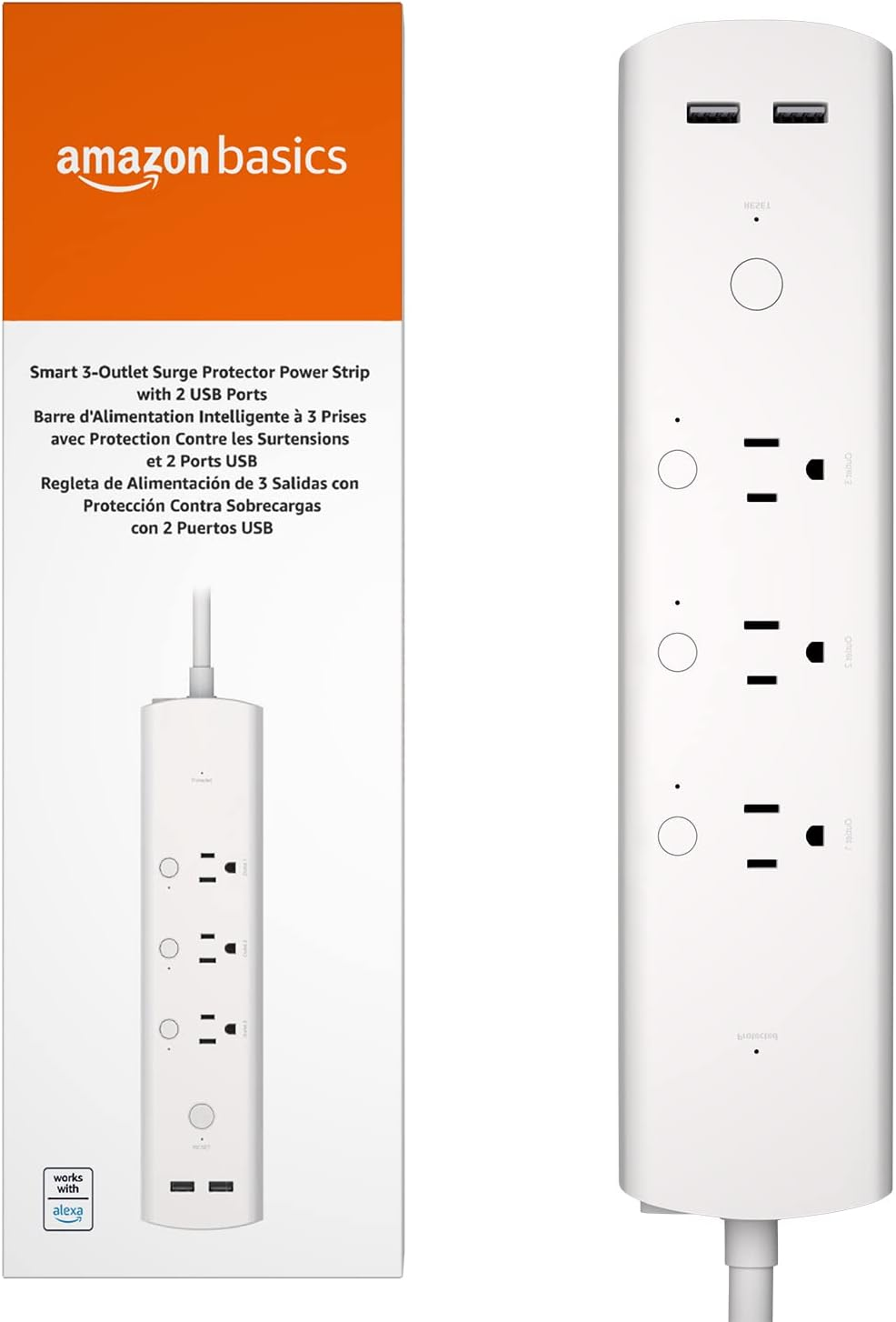 Smart Plug Power Strip with 3 Individually Controlled Outlets and 2 USB-A Ports,