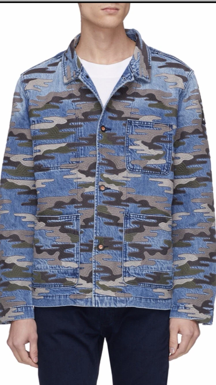 NWT DENHAM 'BRULER' CAMOUFLAGE EMBROIDERED DENIM JACKET - Small