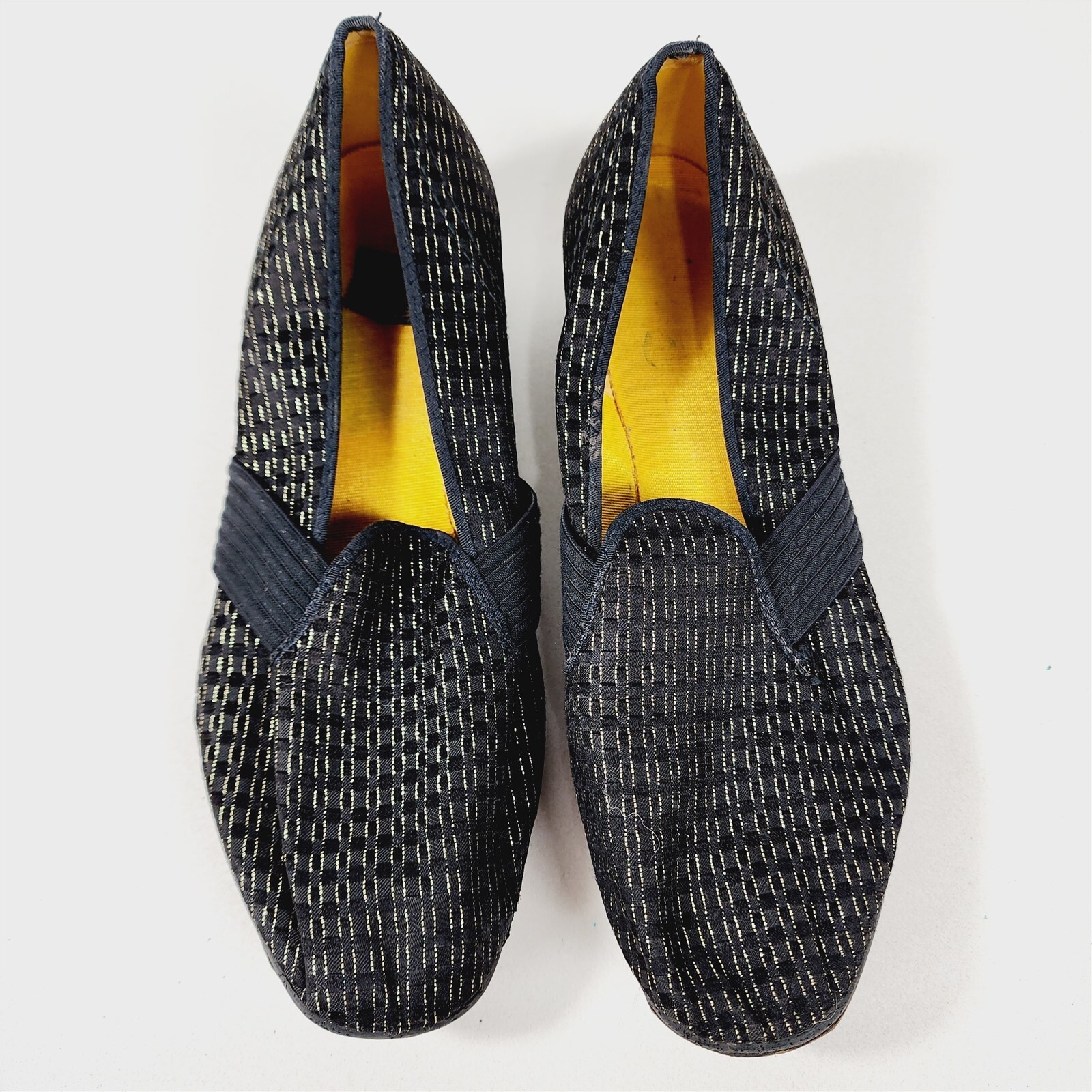 PANTOFOLA D’ORO Pantofole scarpe da casa vintage Wellco nero tessuto oro metallizzato misura 7W