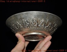 7" Chinese Tibetan silver eighteen Arhat Damo statue Tea cup Bowl Bowls