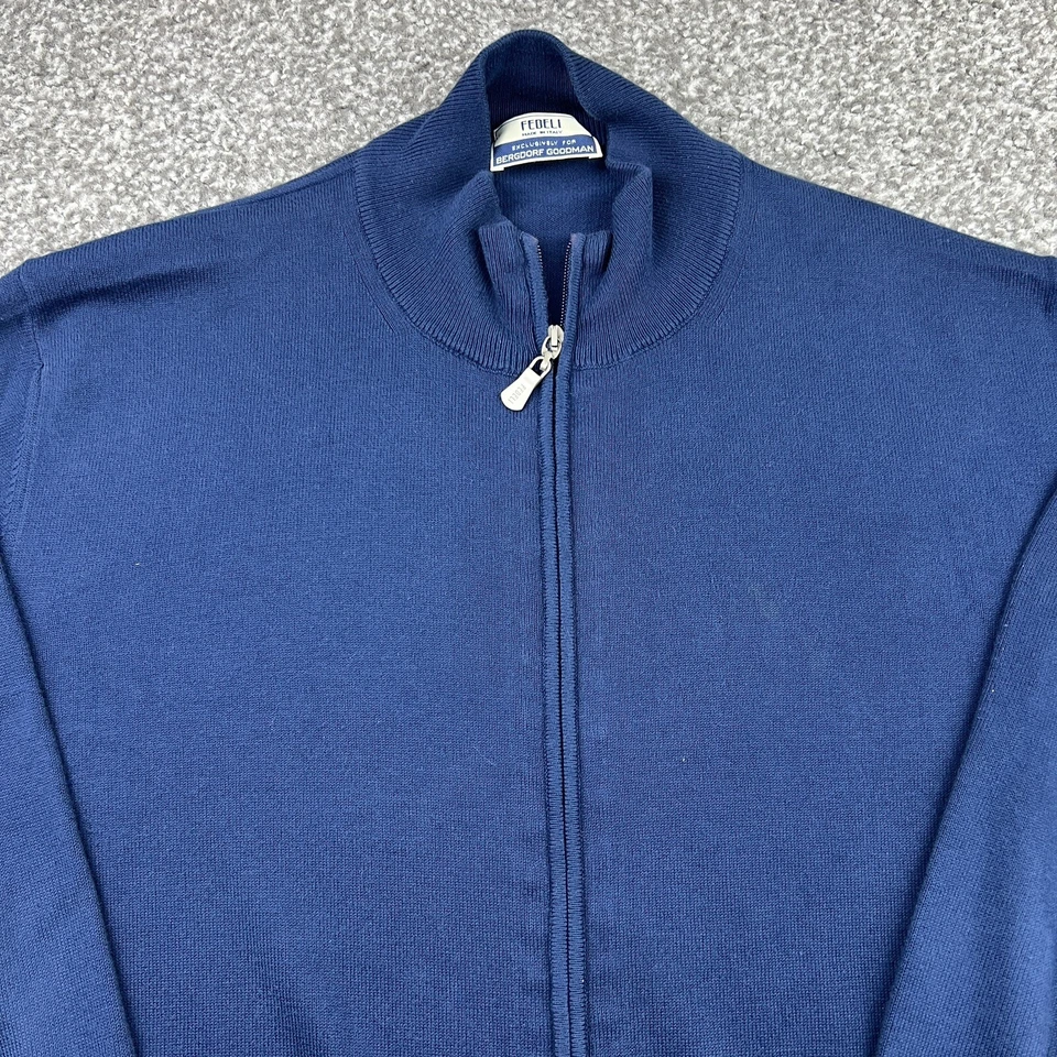 Fedeli Italy Sweater Mens 54 Blue Navy Full Zip Bergdorf Goodman Cotton Jacket - Image 3 of 4