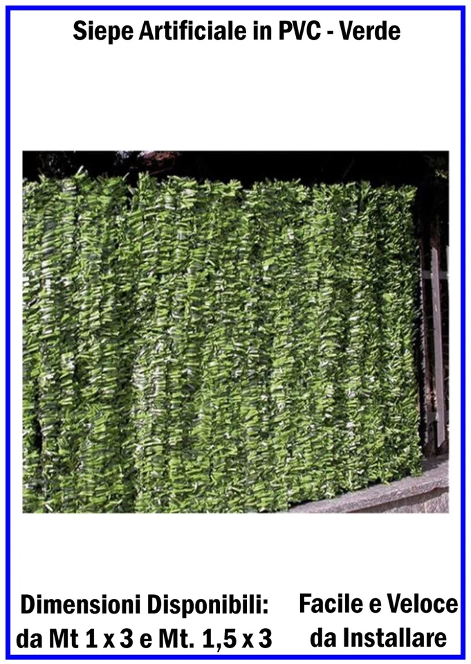 Siepe Artificiale in Pvc da Mt 1 e 1.5x3 Finta Sintetica per Recinzione Esterno - Immagine 2 di 2