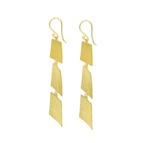Pendientes colgantes largos martillados diseño hecho a mano pendientes de latón chapado en oro de 18 quilates - Imagen 4 de 7
