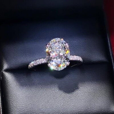 2.84 TCW Oval Cut Moissanite Classic Engagement Ring 14K White Gold Plated