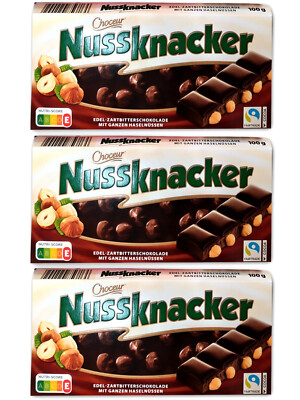 3x 100g Zartbitter Ganze NUSS Choceur Nussknacker hazelnut Choclate Schokolade