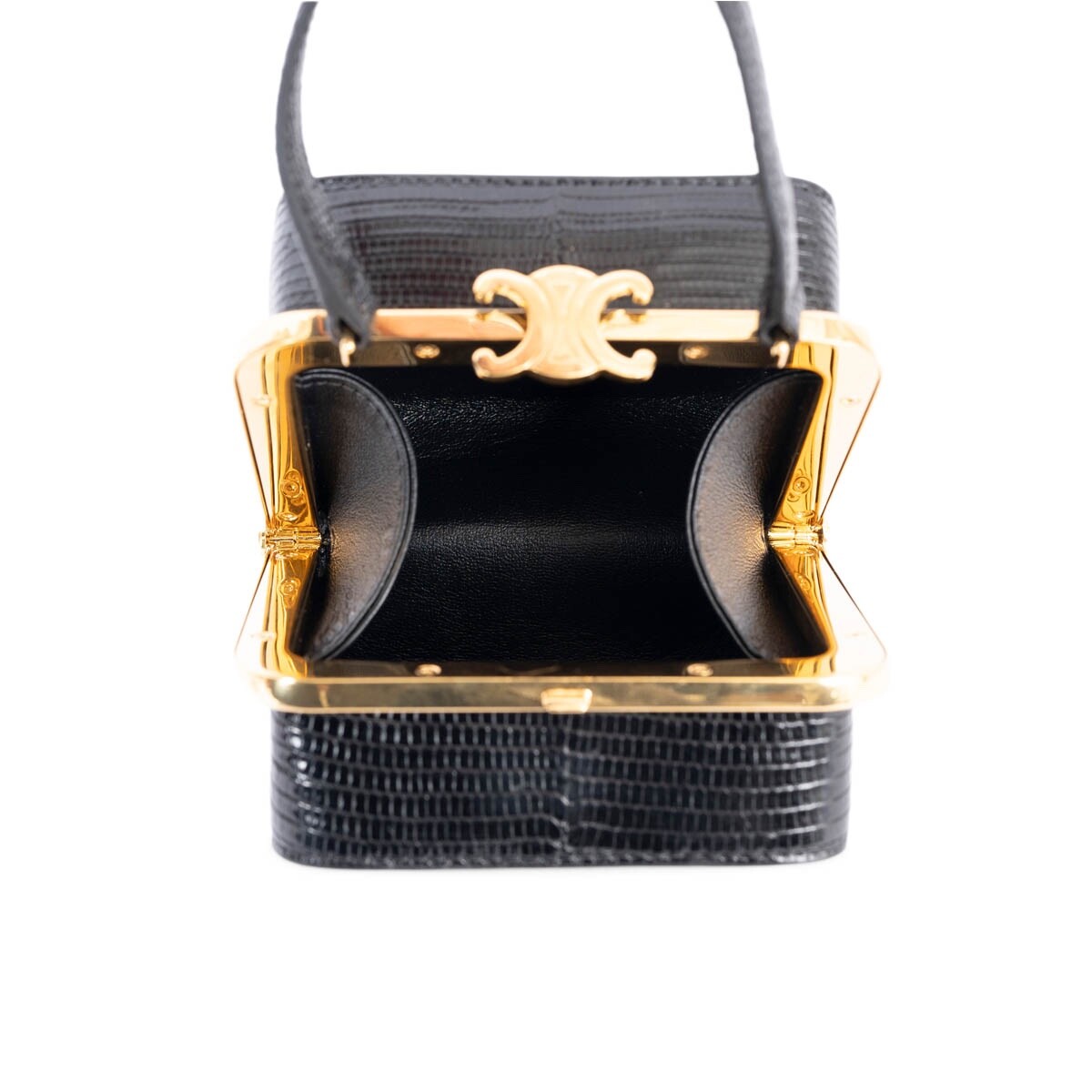 69753 auth CELINE black LIZARD LANA Minaudière Evening Bag | eBay
