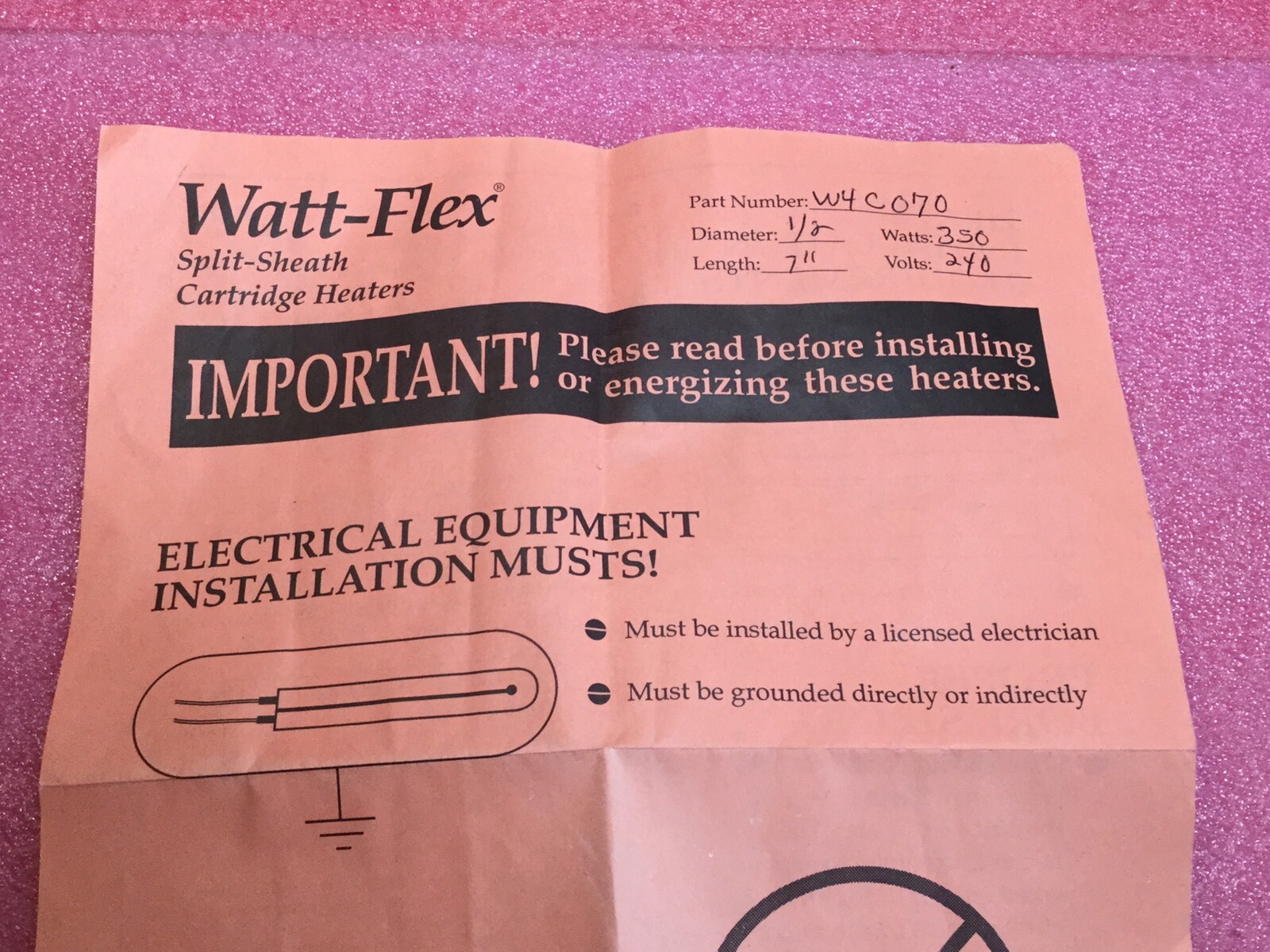 Dalton Electric WattFlex SplitSheath Cartridge Heater W4C070 350W