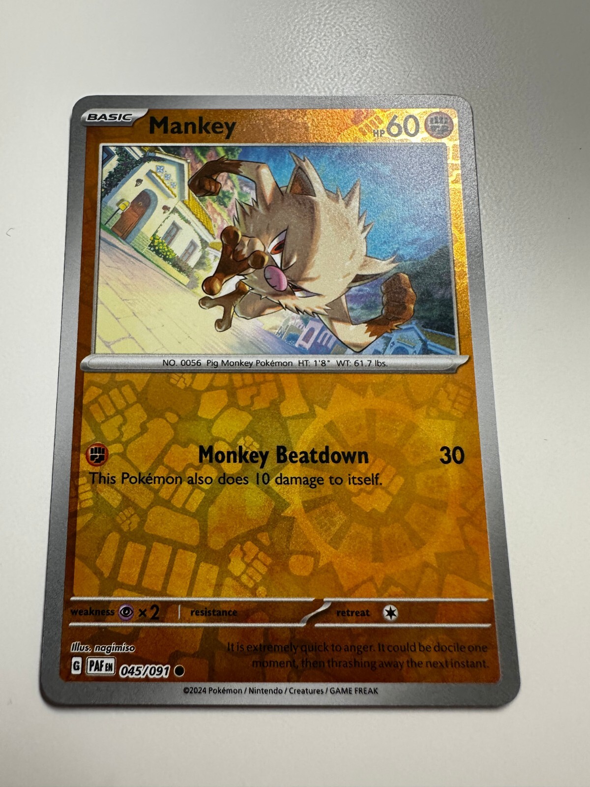 Pokemon Paldean Fates Mankey Reverse Holo 045/091 NM