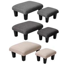 Sturdy Wooden Footstool Linen Ottoman Stool, Padded Seat, Living Room Foot Rest 