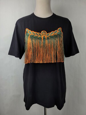 $395 MCM Women's Black Cotton Resnick Fringe Logo T-Shirt MFT9ARA29BK