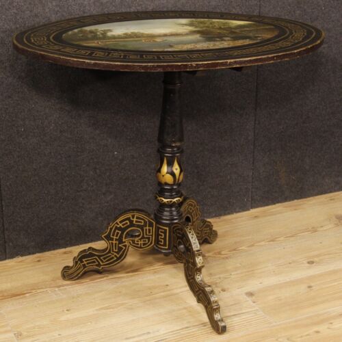 Tavolino inglese mobile tavolo a vela stile antico 900 in legno laccato dipinto - Foto 2 di 12