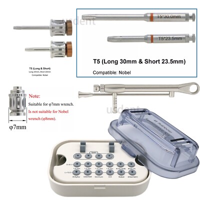 Nobel Compatible T5 Implant Driver Set - Manual & Latch Drivers, Torque Wrench