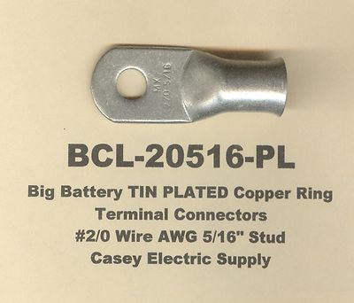 2 TIN PLATED Copper Ring Lug Terminal Connector #2/0 Gauge Wire 5/16'' Stud MOLEX