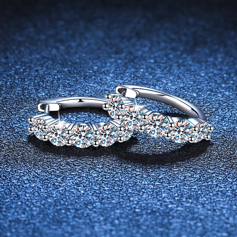 3CT Round Moissanite Hoop Huggie Earrings Women 925 Sterling Silver Pass Tester - Image 2 of 4