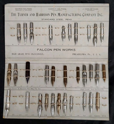 Antique Turner & Harrison Manuf Co Inc. Steel Writing Fountain Pen Sizing Nibs
