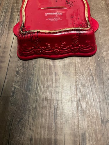 Temp-tations Tara Country Lace Rectangle Red Ovenware Bakeware Dining 8x8 1.5qt - Picture 2 of 3