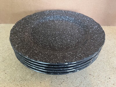 Set of 6 Vtg 1991 Mikasa Gemtone Black Dinner Plates Stoneware DC750