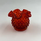VTG Fenton Orange Amberina Hobnail Crimped Ruffle Glass Bowl Glows