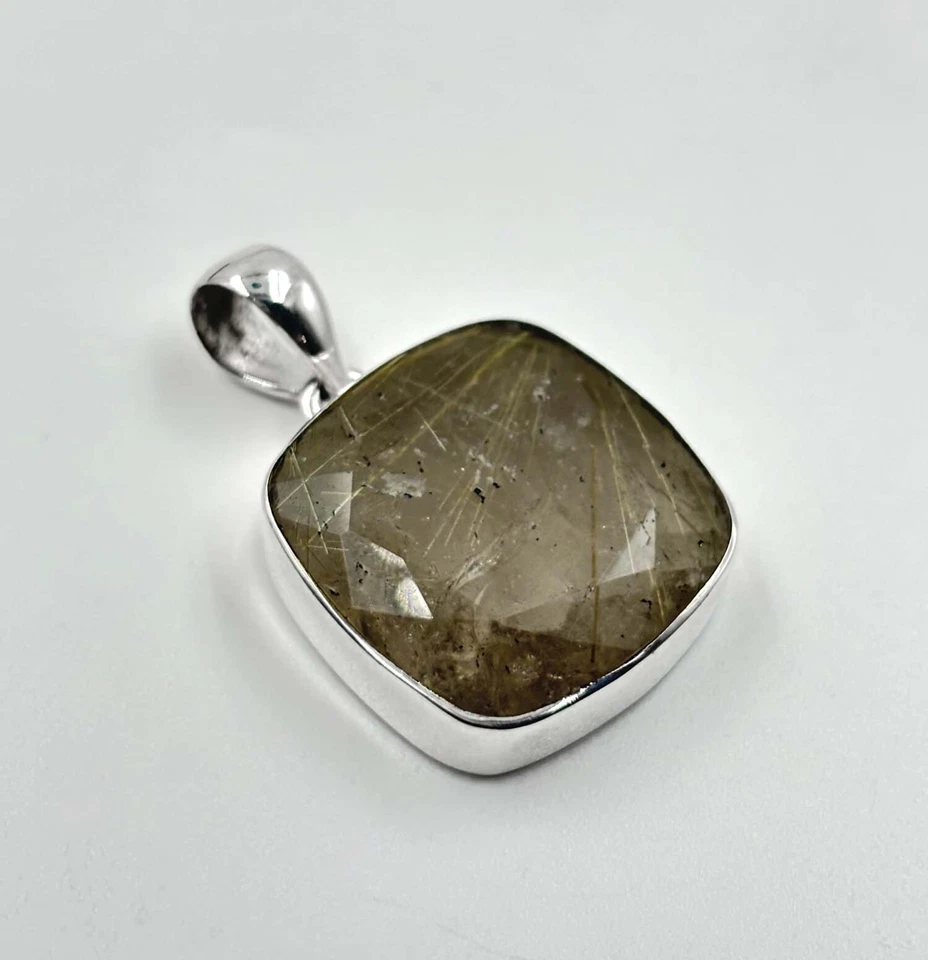 Colgante de plata de ley 925 con piedras preciosas de cuarzo rutilado dorado venta de Navidad Foto 3 de 3