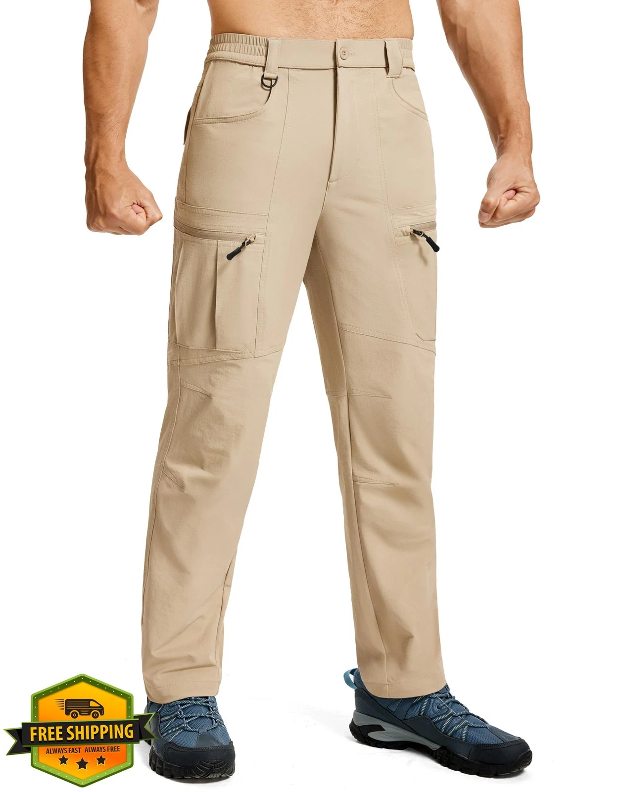 Men's Hiking Pants Lightweight Waterproof Nylon Cargo 6 Pockets