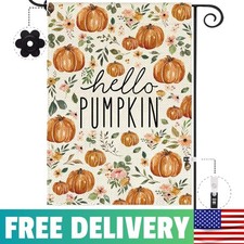 Double-Sided Fall Thanksgiving Garden Flag 12.5x18 Inch - Hello Pumpkin Design